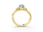 Three-Stone Fancy Blue Marquise Cut Diamond Channel Set Ring in Yellow gold with Bar Prongs_3