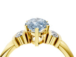 Three-Stone Fancy Blue Marquise Cut Diamond Channel Set Ring in Yellow gold with Bar Prongs_4