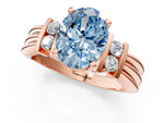 Three-Stone Fancy Blue Oval Cut Diamond Channel Set Ring in Rose gold with Bar Prongs_1