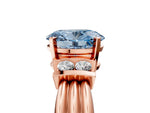 Three-Stone Fancy Blue Oval Cut Diamond Channel Set Ring in Rose gold with Bar Prongs_5