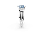 Three-Stone Fancy Blue Oval Cut Diamond Channel Set Ring in White gold with Bar Prongs_2