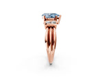 Three-Stone Fancy Blue Pear Cut Diamond Channel Set Ring in Rose gold with Bar Prongs_2