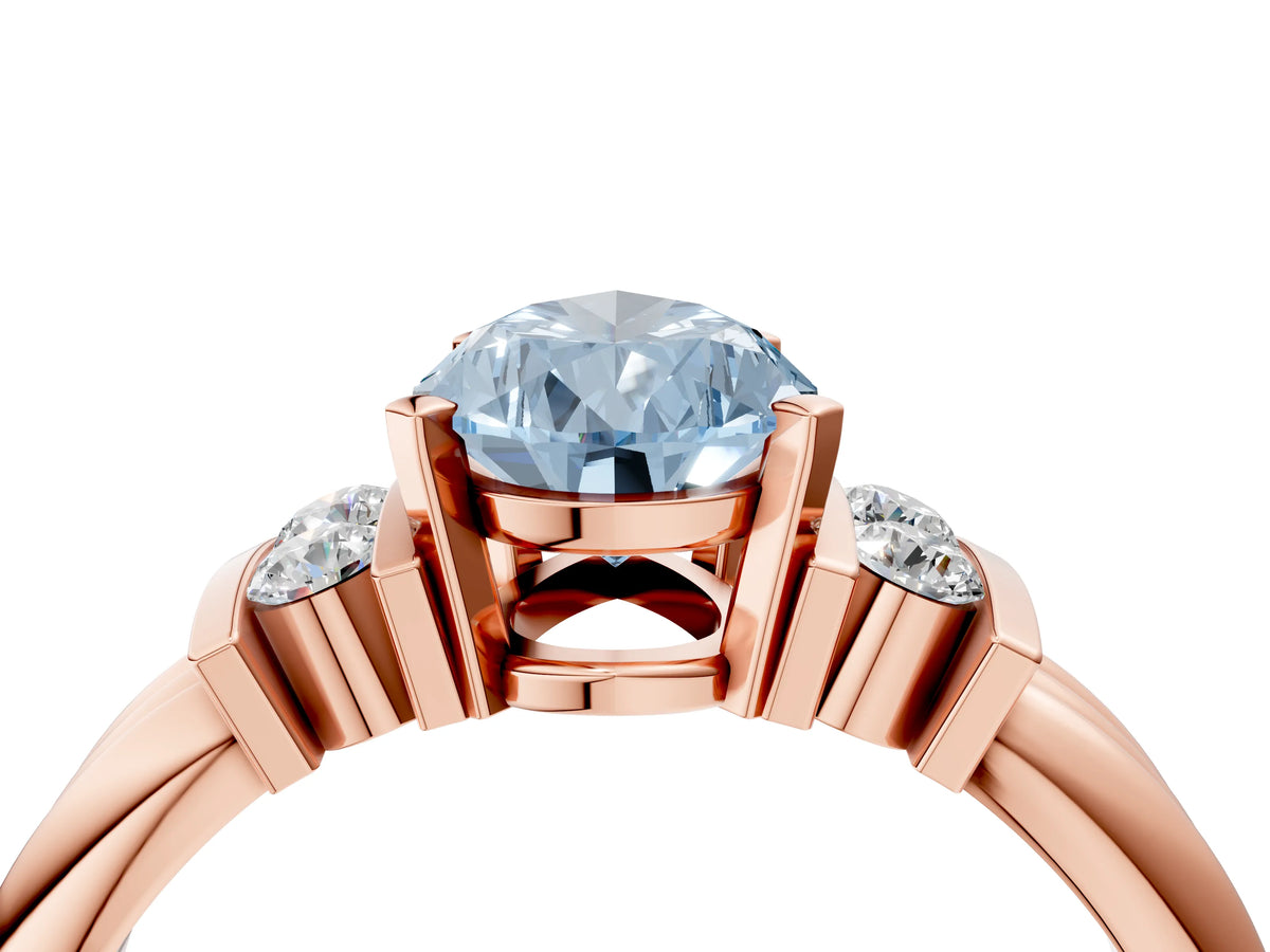 Three-Stone Fancy Blue Pear Cut Diamond Channel Set Ring in Rose gold with Bar Prongs_4