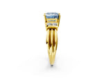 Three-Stone Fancy Blue Princess Cut Diamond Channel Set Ring in Yellow gold with Bar Prongs_2