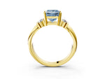 Three-Stone Fancy Blue Princess Cut Diamond Channel Set Ring in Yellow gold with Bar Prongs_3
