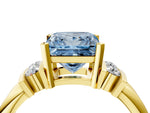 Three-Stone Fancy Blue Princess Cut Diamond Channel Set Ring in Yellow gold with Bar Prongs_4