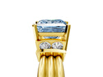 Three-Stone Fancy Blue Princess Cut Diamond Channel Set Ring in Yellow gold with Bar Prongs_5
