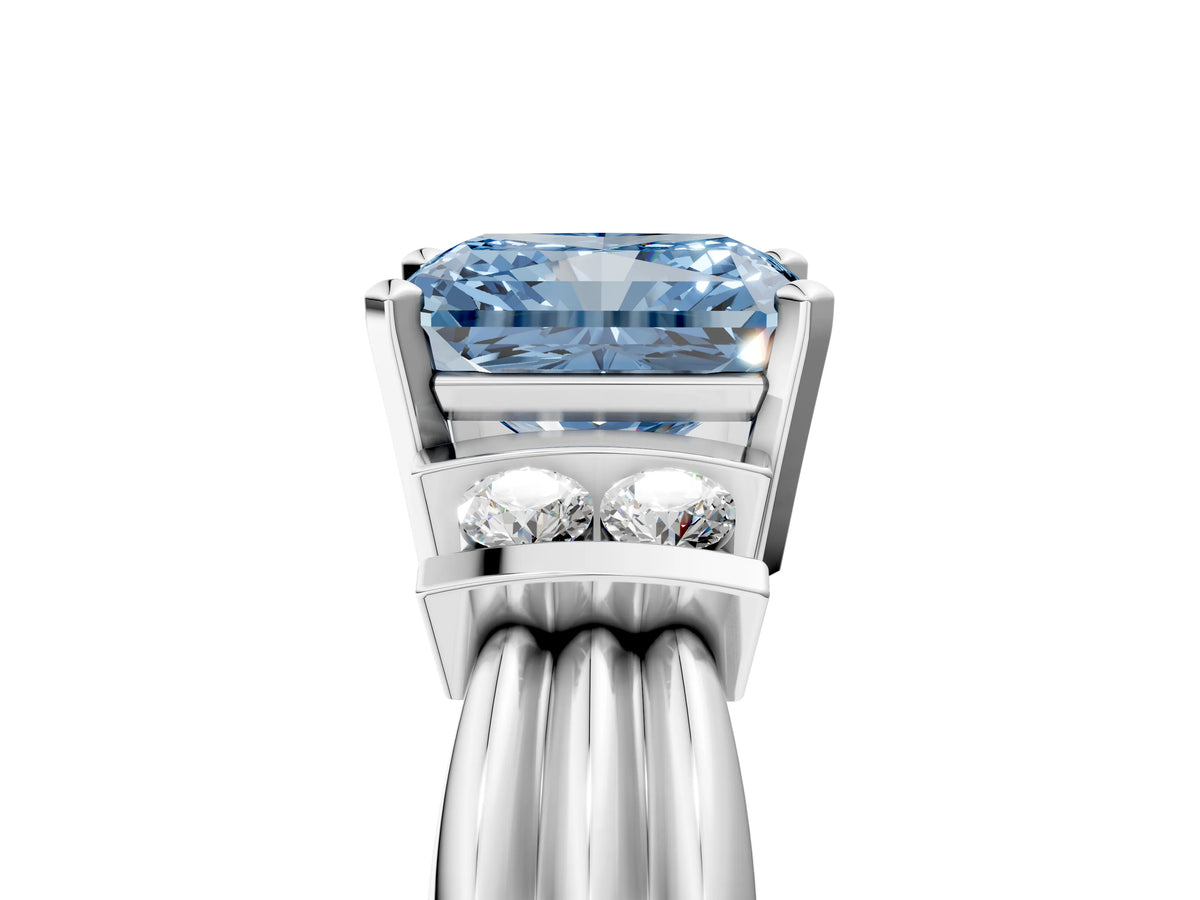 Three-Stone Fancy Blue Radiant Cut Diamond Channel Set Ring in White gold with Bar Prongs_5