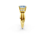 Three-Stone Fancy Blue Radiant Cut Diamond Channel Set Ring in Yellow gold with Bar Prongs_2