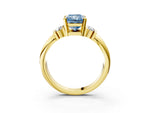 Three-Stone Fancy Blue Radiant Cut Diamond Channel Set Ring in Yellow gold with Bar Prongs_3