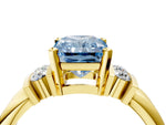 Three-Stone Fancy Blue Radiant Cut Diamond Channel Set Ring in Yellow gold with Bar Prongs_4