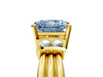 Three-Stone Fancy Blue Radiant Cut Diamond Channel Set Ring in Yellow gold with Bar Prongs_5