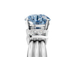 Three-Stone Fancy Blue Round Cut Diamond Channel Set Ring in Silver with Bar Prongs_11
