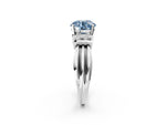 Three-Stone Fancy Blue Round Cut Diamond Channel Set Ring in Silver with Bar Prongs_8