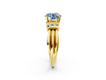 Three-Stone Fancy Blue Round Cut Diamond Channel Set Ring in Yellow gold with Bar Prongs_2