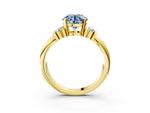 Three-Stone Fancy Blue Round Cut Diamond Channel Set Ring in Yellow gold with Bar Prongs_3