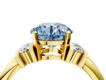 Three-Stone Fancy Blue Round Cut Diamond Channel Set Ring in Yellow gold with Bar Prongs_4