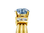 Three-Stone Fancy Blue Round Cut Diamond Channel Set Ring in Yellow gold with Bar Prongs_5