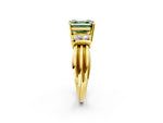 Three-Stone Fancy Green Asscher Cut Diamond Channel Set Ring in Yellow gold with Bar Prongs_2