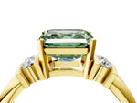 Three-Stone Fancy Green Asscher Cut Diamond Channel Set Ring in Yellow gold with Bar Prongs_4