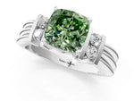 Three-Stone Fancy Green Cushion Cut Diamond Channel Set Ring in Platinum with Bar Prongs_13