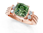 Three-Stone Fancy Green Cushion Cut Diamond Channel Set Ring in Rose gold with Bar Prongs_1
