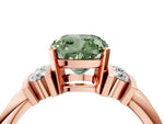 Three-Stone Fancy Green Cushion Cut Diamond Channel Set Ring in Rose gold with Bar Prongs_4