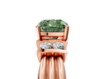 Three-Stone Fancy Green Cushion Cut Diamond Channel Set Ring in Rose gold with Bar Prongs_5