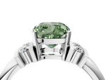 Three-Stone Fancy Green Cushion Cut Diamond Channel Set Ring in Silver with Bar Prongs_16
