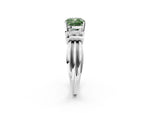 Three-Stone Fancy Green Cushion Cut Diamond Channel Set Ring in White gold with Bar Prongs_2