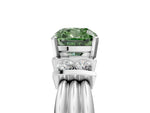 Three-Stone Fancy Green Cushion Cut Diamond Channel Set Ring in White gold with Bar Prongs_5