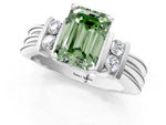 Three-Stone Fancy Green Emerald Cut Diamond Channel Set Ring in White gold with Bar Prongs_1