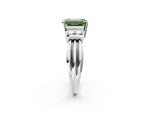 Three-Stone Fancy Green Emerald Cut Diamond Channel Set Ring in White gold with Bar Prongs_2