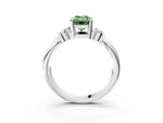 Three-Stone Fancy Green Emerald Cut Diamond Channel Set Ring in White gold with Bar Prongs_3