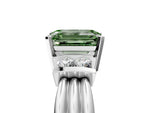 Three-Stone Fancy Green Emerald Cut Diamond Channel Set Ring in White gold with Bar Prongs_5