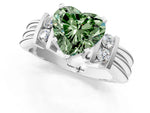 Three-Stone Fancy Green Heart Cut Diamond Channel Set Ring in White gold with Bar Prongs_1