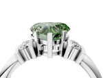 Three-Stone Fancy Green Heart Cut Diamond Channel Set Ring in White gold with Bar Prongs_4