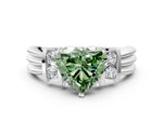 Three-Stone Fancy Green Heart Cut Diamond Channel Set Ring in White gold with Bar Prongs
