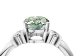 Three-Stone Fancy Green Oval Cut Diamond Channel Set Ring in Silver with Bar Prongs_10