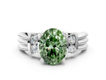 Three-Stone Fancy Green Oval Cut Diamond Channel Set Ring in Silver with Bar Prongs_6