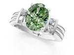 Three-Stone Fancy Green Oval Cut Diamond Channel Set Ring in White gold with Bar Prongs_1