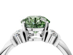 Three-Stone Fancy Green Round Cut Diamond Channel Set Ring in White gold with Bar Prongs_4