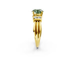 Three-Stone Fancy Green Round Cut Diamond Channel Set Ring in Yellow gold with Bar Prongs_2