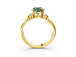 Three-Stone Fancy Green Round Cut Diamond Channel Set Ring in Yellow gold with Bar Prongs_3