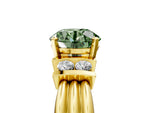 Three-Stone Fancy Green Round Cut Diamond Channel Set Ring in Yellow gold with Bar Prongs_5