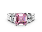 Three-Stone Fancy Pink Asscher Cut Diamond Channel Set Ring in Platinum with Bar Prongs_12