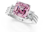 Three-Stone Fancy Pink Asscher Cut Diamond Channel Set Ring in Platinum with Bar Prongs_13