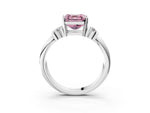 Three-Stone Fancy Pink Asscher Cut Diamond Channel Set Ring in Platinum with Bar Prongs_15
