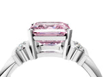 Three-Stone Fancy Pink Asscher Cut Diamond Channel Set Ring in Platinum with Bar Prongs_16