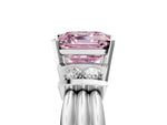Three-Stone Fancy Pink Asscher Cut Diamond Channel Set Ring in Platinum with Bar Prongs_17